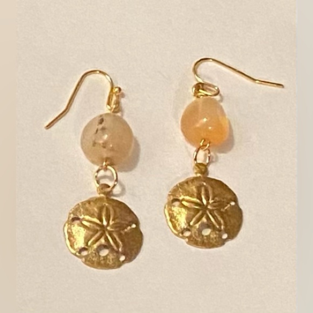 NEW Carnelian nugget sand dollar earrings